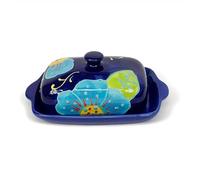 Verano Spanish Ceramics Classic Spanish Hand Painted Butter Dish - Home Kitchen Restaurant Café Dining Table Food Sharing Serving Bread Margarine Dishes - 19cm L x 12cm W (Internal 4cm H) Blue Flower