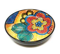 Verano Spanish Ceramics Classic Spanish Hand Painted Decorative Floral Pattern Serving Dish Shallow Bowls - 23cm Red/Yellow Flower