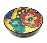 Verano Spanish Ceramics Classic Spanish Hand Painted Decorative Floral Pattern Serving Dishes Food Bowls - 26cm Red/Yellow Flower