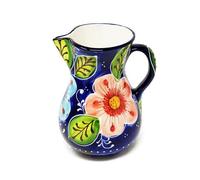Verano Spanish Ceramics Classic Spanish Hand Painted Decorative Floral Pattern Vase Serving Jug - 2L Flowers on Blue