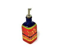 Verano Spanish Ceramics Classic Spanish Hand Painted Decorative Squared Oil Drizzler - Home Décor Restaurant Café Kitchen Dining Tabletop Vinegar Server with Cork & Chrome Pourer - 250ml Daisy Chains