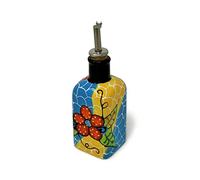 Verano Spanish Ceramics Classic Spanish Hand Painted Decorative Squared Oil Drizzler - Home Décor Restaurant Café Kitchen Dining Tabletop Vinegar Server with Cork & Chrome Pourer - 250ml Fish Scales