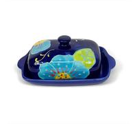 Verano Spanish Ceramics Classic Spanish Hand Painted Kitchen Dining Butter Dish 19Cm L X 12Cm W (Internal 4Cm H) Blue Flower