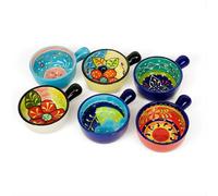 Verano Spanish Ceramics Classic Spanish Hand Painted Kitchen Dining Set Of 6 Small Tapas Dishes W/ Handles (Diam) 8.5Cm