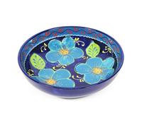 Verano Spanish Ceramics Classic Spanish Hand Painted Large Food Bowls - Decorative Home Kitchen Restaurant Café Dining Décor Dishware Sharing Fruit Salad Snack Food Serving Dish - 26cm Blue Flower