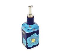 Verano Spanish Ceramics Classic Spanish Hand Painted Squared Oil Drizzler - Home Décor Restaurant Café Kitchen Dining Tabletop Décor Vinegar Server with Cork & Chrome Pourer - 250ml Blue Flower