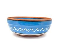 Verano Spanish Ceramics Fiesta Hand Painted Pattern Ceramic Kitchen Dining Deep Salad Bowl Blue (Diam) 26Cm