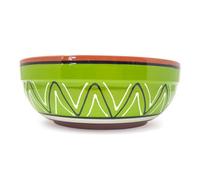 Verano Spanish Ceramics Fiesta Hand Painted Pattern Ceramic Kitchen Dining Deep Salad Bowl Lime Green (Diam) 26Cm