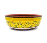 Verano Spanish Ceramics Fiesta Hand Painted Pattern Ceramic Kitchen Dining Deep Salad Bowl Yellow (Diam) 26Cm