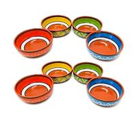 Verano Spanish Ceramics Fiesta Hand Painted Tapas Bowls - Serving Dish Set Side Dishes Snack Food Dipping Dishware Kitchen Dining - Pack of 8 x 11cm