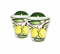 Verano Spanish Ceramics Lemons Hand Painted Set of 2 Outdoor Garden Patio Hanging Plant Pots (D) 22cm Verano Spanish Ceramics Multicolor