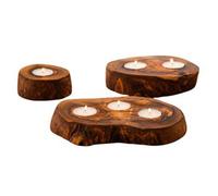 Verano Spanish Ceramics Olive Wood Natural Grained Home Décor Rustic Tea Light Holders Set Of 3 (Diam) 9Cm, 14Cm & 20Cm