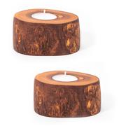 Verano Spanish Ceramics Olive Wood Natural Grained Home Décor Set of 2 Rustic Tea Light Holders (Diam) 9cm Verano Spanish Ceramics Natural