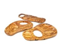 Verano Spanish Ceramics Olive Wood Natural Grained Kitchen Dining 3 Sectioned Snack Dish W/ Inverted Handle (L) 30-35Cm