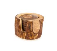 Verano Spanish Ceramics Olive Wood Natural Grained Rustic Kitchen Dining Handmade Set Of 6 Coasters In Box 8Cm
