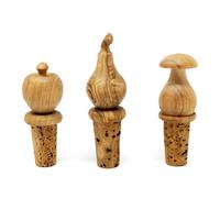 Verano Spanish Ceramics Olive Wood Natural Grained Rustic Kitchen Dining Set Of 3 Cork Bottle Stoppers (H) 8Cm