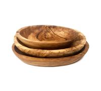 Verano Spanish Ceramics Olive Wood Natural Grained Rustic Kitchen Dining Trio Oval Serving Dish Set 13-19Cm