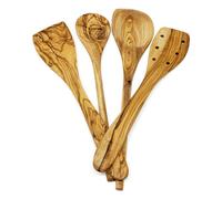 Verano Spanish Ceramics Olive Wood Natural Grained Rustic Kitchen Dining Utensil Set (L) 25-30Cm