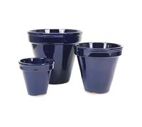 Verano Spanish Ceramics Outdoor Living Terracotta Dipped Blue Classic Pots - Decorative New Home Garden Yard Patio Outside Décor Gardening Herb Flower Plant Pots - Set of 3-16x14, 23x22, 29x27cm