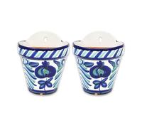 Verano Spanish Ceramics Outdoor Living Terracotta Hand Painted Granada Hanging Pots - Decorative New Home Garden Yard Patio Décor Gardening Herb Flower Wall Plant Pots - Set of 2-22cm x 22cm