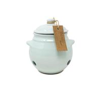 Verano Spanish Ceramics Rustic Pastel Fully Dipped Garlic Storage Jar Pot with Lid - Decorative Home Décor Kitchen Restaurant Café Dining Counter Top Food Round Cannister Keeper - 15cm Pale Green