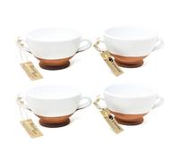 Verano Spanish Ceramics Rustic Pastel Half Dipped Terracotta Kitchen Dining Set of 4 Soup Bowls (Diam) 14.5cm in White Verano Spanish Ceramics White