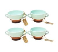 Verano Spanish Ceramics Rustic Pastel Half Dipped Terracotta Kitchen Dining Set of 4 Soup Bowls (Diam) 14.5cm in Light Green Verano Spanish Ceramics Light Green