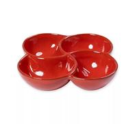 Verano Spanish Ceramics Selena Glaze Hand Dipped 4-Part Snack Dish - for Appetisers Snacks Olives Dips Crisps Nuts Serving Sharing Dishware - 25cm D x 5cm H Red