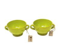 Verano Spanish Ceramics Selena Glaze Hand Dipped Colourful Dishware Food Sharing Serving Food Dishes Starter Soup Bowls - Set of 2 Lime Green