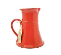 Verano Spanish Ceramics Selena Glaze Hand Dipped Decorative Large Flat Based Jug - New Home Decor Kitchen Restaurant Cafe Dining Table Vase Serving Cream Milk Water Juice Pourer - 20cm Red