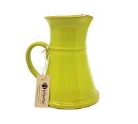 Verano Spanish Ceramics Selena Glaze Hand Dipped Decorative Large Flat Based Jug - New Home Decor Kitchen Restaurant Cafe Dining Table Vase Serving Cream Milk Water Juice Pourer - 20cm Lime Green