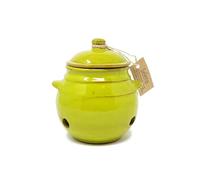 Verano Spanish Ceramics Selena Glaze Hand Dipped Garlic Storage Jar Pot with Lid - Decorative Home Décor Kitchen Restaurant Café Dining Counter Top Food Round Cannister Keeper - 15cm Lime Green