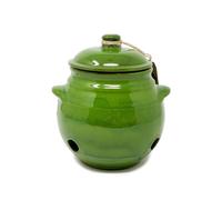 Verano Spanish Ceramics Selena - Garlic Jar With Lid - Dark Green, Green