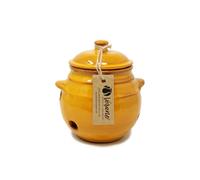 Verano Spanish Ceramics Selena Glazed Hand Dipped Kitchen Dining Garlic Jar with Lid (H) 15cm in Orange Verano Spanish Ceramics Orange