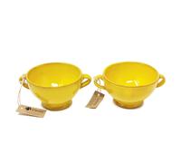 Verano Spanish Ceramics Selena Glazed Hand Dipped Kitchen Dining Set of 2 Soup Bowls (H) 9.5cm x (W) 14cm in Yellow Verano Spanish Ceramics Yellow