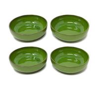 Verano Spanish Ceramics Selena Glazed Hand Dipped Kitchen Dining Set Of 4 Shallow Bowls Dark Green (Diam) 14Cm