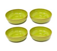 Verano Spanish Ceramics Selena Glazed Hand Dipped Kitchen Dining Set of 4 Shallow Bowls (Diam) 14cm in Lime Verano Spanish Ceramics Lime