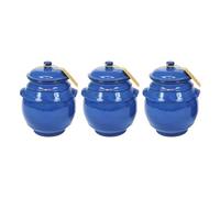 Verano Spanish Ceramics Set Of 3 Selena Fully Dipped Ceramic Kitchen Dining Storage Jar W/ Lid Blue (H) 15Cm