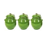 Verano Spanish Ceramics Set Of 3 Selena Fully Dipped Ceramic Kitchen Dining Storage Jar W/ Lid Dark Green (H) 15Cm