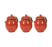 Verano Spanish Ceramics Set Of 3 Selena Fully Dipped Ceramic Kitchen Dining Storage Jar W/ Lid Red (H) 15Cm
