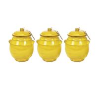 Verano Spanish Ceramics Set Of 3 Selena Fully Dipped Ceramic Kitchen Dining Storage Jar W/ Lid Yellow (H) 15Cm