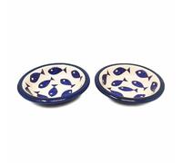 Verano Spanish Ceramics Signature Blue & White Fish Decorative Serving Dishes Tapas Bowls - Set of 2 Blue Fish
