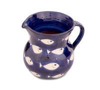 Verano Spanish Ceramics Signature Blue & White Fish Hand Painted Ceramic Kitchen Large Jug Pourer 1.5L (H) 19Cm