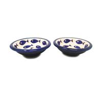 Verano Spanish Ceramics Signature Blue & White Fish Hand Painted Ceramic Set Of 2 Tapas Snack Bowls (D) 12Cm