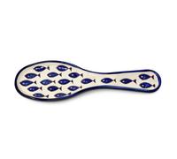 Verano Spanish Ceramics Signature Blue & White Fish Hand Painted Ceramic Utensil Spoon Rest (L) 28Cm