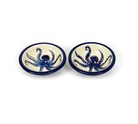 Verano Spanish Ceramics Signature Blue & White Octopus Hand Painted Ceramic Set Of 2 Tapas Bowls (Diam) 12Cm Blue