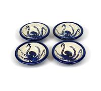 Verano Spanish Ceramics Signature Blue & White Octopus Hand Painted Ceramic Set Of 4 Tapas Bowls (Diam) 10Cm Blue