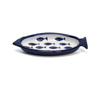 Verano Spanish Ceramics Signature Hand Painted Blue Ceramic Kitchen Dining Fish Shaped Serving Dish 25L X 10Cm (W)