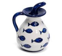 Verano Spanish Ceramics Signature Hand Painted Blue Fish Ceramic Kitchen Dining Fluted Pourer Dispenser (H) 16Cm