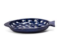 Verano Spanish Ceramics Signature Hand Painted White Ceramic Kitchen Dining Fish Shaped Serving Dish (L) 41Cm